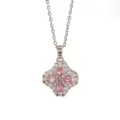 Silberne vierblättrige Kleeblatt-Halskette mit funkelnden rosa und klaren Zirkoniasteinen. - Vierblättriges Kleeblatt – Silber mit rosa Zirkonia (Einzelner Anhänger)
