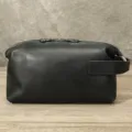 Heren Echt Lederen Clutch Tas Zwart Toiletzaken Tas Multifunctionele Reis Organizer - Zwart