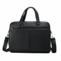 Borsa Portatile in Pelle Vera Uomo Grande Capacità Borsa da Lavoro per Ufficio Affari - Taglia Media (Laptop da 15,6 Pollici) / Nero