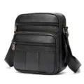 Black genuine leather men messenger bag, vertical cowhide shoulder crossbody bag, daily style. - 0500 Black