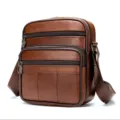 Men's Brown Leather Crossbody Bag Multi-Pocket Vertical Shoulder Bag Casual Daily Use - 0500 Brown