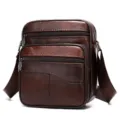 Men's genuine leather vertical crossbody bag, multi-pocket business shoulder bag for daily use. - 0501 Coffee