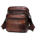 Borsa a tracolla verticale in vera pelle marrone rétro da uomo, con tasche multiple. - 0503 caffè
