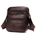 Borsa a tracolla in pelle marrone da uomo, design verticale con zip multiple, elegante stile. - 0505 caffè