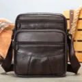 Uomo Marrone Vera Pelle Borsa a Tracolla, Verticale Multi Cerniera Borsa a Spalla - 6106 caffè