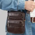 Men's Brown Genuine Leather Crossbody Bag, Multi-Pocket Vertical Daily Shoulder Bag - 3205 Coffee (Small)
