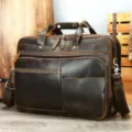 Vintage genuine crazy horse leather briefcase for men, large capacity business laptop bag. - Model 5087 / Coffee