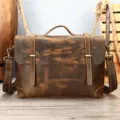 Vintage genuine leather men messenger bag casual brown briefcase shoulder crossbody bag. - Model 5104 / Coffee