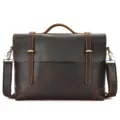 Vintage genuine leather men messenger bag casual brown business briefcase with strap - Model 5104 / Dark Coffee