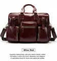 Men's Vintage Crazy Horse Leather Briefcase Multi-Pocket Business Laptop Bag Wine Red - Model 8812 (Waxed Leather) / Burgundy