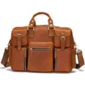 Men's vintage crazy horse leather briefcase multi-pocket business laptop messenger bag. - Model 8812 / Brown