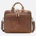 Borsa da lavoro vintage in vera pelle per uomo, borsa porta PC con manici e tracolla. - Pelle Crazy Horse marrone rossiccio