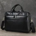 Cartable d'affaires noir en cuir pour homme, sacoche élégante pour ordinateur avec bandoulière. - Cuir tannage végétal noir