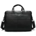 Borsa da lavoro in pelle nera per uomo, elegante borsa per laptop con tracolla. - 8841 Pelle martellata naturale nera