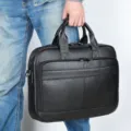 Borsa portadocumenti in pelle nera per uomo, borsa porta pc da lavoro professionale e robusta. - 8841 Pelle a grana litchi nera