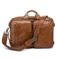 Men crazy horse leather briefcase brown business laptop messenger bag genuine leather handbag - Model 432 (Waxed Leather) / Brown