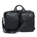 Men's Black Genuine Leather Briefcase Business Messenger Bag with Multiple Pockets and Strap - Model 432 (Waxed Leather) / Black