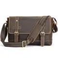 Vintage crazy horse leather messenger bag for men, premium brown leather briefcase shoulder. - Model 7379 / Dark Coffee