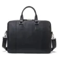 Black genuine leather mens briefcase, classic business handbag with shoulder strap. - Model 7513 / Black