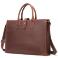 Vintage Brown Crazy Horse Leather Men Briefcase for Business Laptop and Casual Use - Model 5016 / Coffee