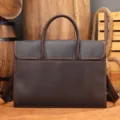 Vintage brown crazy horse leather men briefcase business laptop bag casual shoulder messenger bag - Model 5018 / Coffee