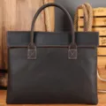 Dark brown genuine crazy horse leather briefcase for men, daily business laptop handbag. - Model 5026 / S / Coffee