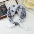 Cotton linen small square scarf black and white paisley print bandana versatile neck scarf - Cotton Single Paisley White