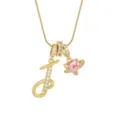 Gold-plated letter J necklace with sparkling zircon and pink heart saturn pendant for women. - Letter J Heart Planet Necklace (With Stainless Steel Snake Chain) / Gold