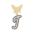 Goldener Schmetterling Buchstabe J Anhänger Detailansicht mit blauen und weißen Zirkonia Steinen. - Buchstabe J