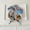 Boho floral cotton linen small square scarf neckerchief for women spring and autumn - Small White Flower Framed Blue