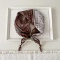 Vintage brown paisley cotton linen square scarf with bead details for women autumn neckerchief - Plaid Dot Paisley Brown