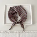 Brown floral small square scarf detail, retro blue print neckerchief, elegant women accessory. - Small Eight-Petal Flower Dot Brown