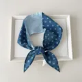 Dunkelblaue Pünktchen Haarband Schal für Damen, elegantes Handgelenk Band und stylisches Halstuch - 13 Spitz - Achtblättrige Blume Denimblau