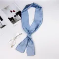 Blue polka dot skinny silk scarf for women bag ribbon neckerchief accessory variant - Blue Dots