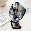 Women skinny silk scarf fashion geometric print neckerchief elegant narrow long twilly - Black Border Geometric
