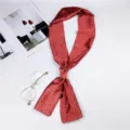Red polka dot skinny silk scarf for women, elegant long neckerchief and stylish bag ribbon. - Red Dots
