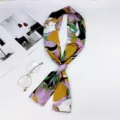 Chic floral print long skinny silk scarf, elegant neckerchief and fashionable bag ribbon accessory. - Fantasy Floral Yellow