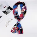 Chic Floral Print Long Twilly Silk Scarf Blue Red Neck Ribbon Bag Accessory Style - Fantasy Floral Blue