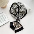 Leopard Print Skinny Scarf Chic Black Border Women Necktie Bow Silk Accessories - Black Leopard