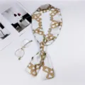 Chic long narrow silk scarf with gold chain pattern, elegant neckerchief and bag ribbon. - Square Chain White