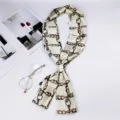 Chic chain print skinny silk scarf for women, elegant twilly neck scarf or handbag ribbon. - Triangle Chain White