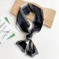 Chic bufanda delgada de seda a rayas negro blanco elegante cinta para el cuello cinta de pelo. - Negro silla