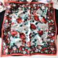 Silk scarf 55cm square retro oil painting floral design elegant mulberry silk neckerchief - Vintage Rose - Red Border