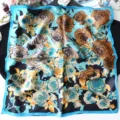 Silk scarf oil painting floral square scarf retro luxury style elegant neckerchief wrap 55cm - Vintage Rose - Blue Border