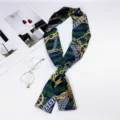 Women skinny silk scarf long bag ribbon twilly elegant neck scarf professional styling - Rudder Chain Green