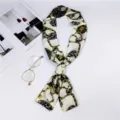 Chic long skinny silk scarf with chain leopard print, stylish bag ribbon neckerchief for women. - Leopard Chain Off-White