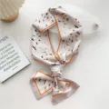 Narrow silk scarf for women, elegant flying bird pattern with orange border, chic neckerchief. - Migratory Bird Print