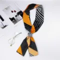 Chic long skinny silk scarf with polka dots and stripes, perfect neckerchief and bag ribbon. - Dots to Lines Orange