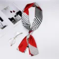 Stylish long polka dot and stripe skinny silk scarf for women, perfect handbag ribbon and neckerchief. - Dots to Lines Red
