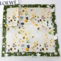 Silk square scarf featuring oil painting floral print, green border, chic accessory for women. - Small Floral - Matcha Green